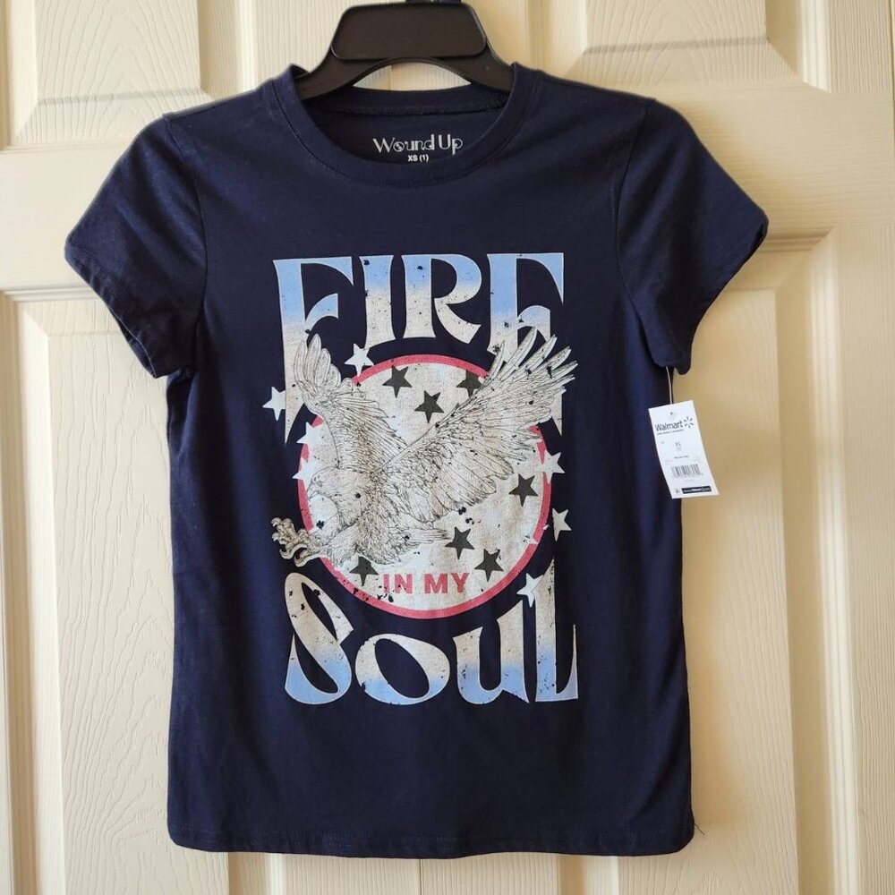Wound Up XS Navy Blue T-Shirt Fire In My Soul Graphic Tee